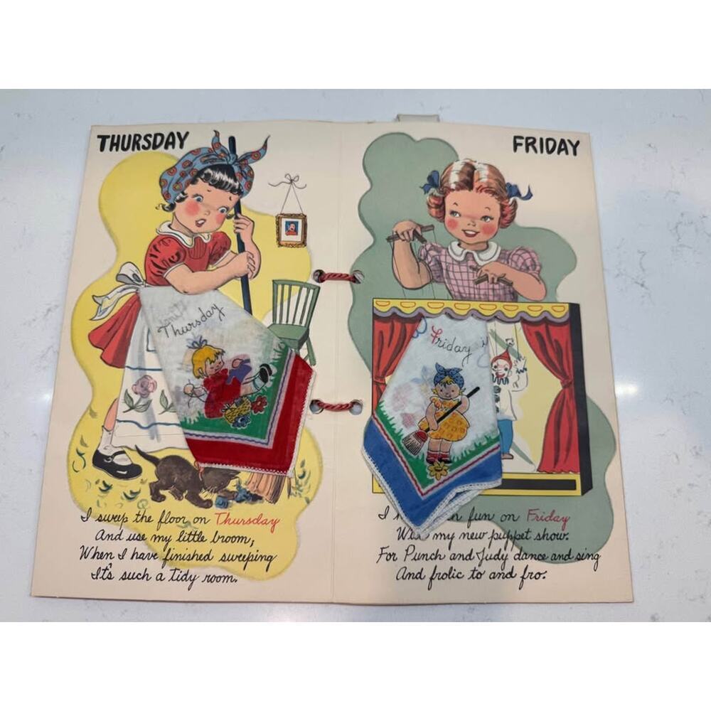 Vintage My Busy Week Book - Little Girls Pick A Hanky - Herrmann Hdkf Co - Picture 4 of 6